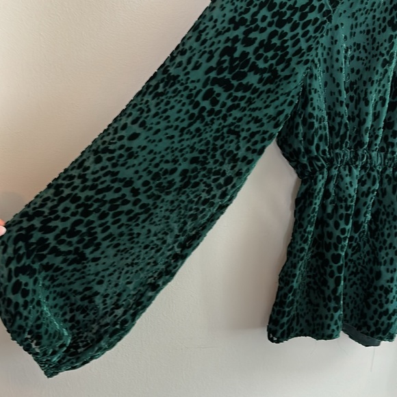 A.L.C. Revolve dark green sheer blouse with open back and velvet spot details - Picture 3 of 10